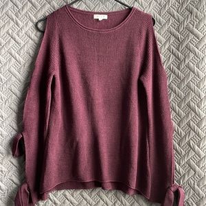 Ultra Flirt-Burgundy tie shoulder sweater